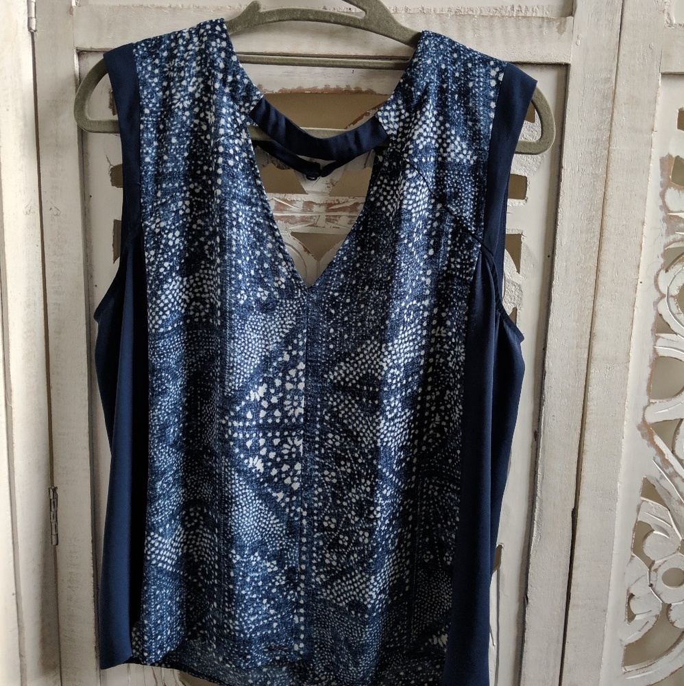 BCBG Sleeveless Printed Indigo Top